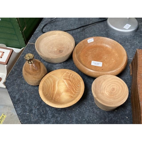 347 - 5 pieces of treen including trinket bowl, paperweight etc.