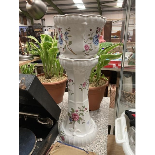 379 - White ceramic & floral jardinière & planter 69cm H