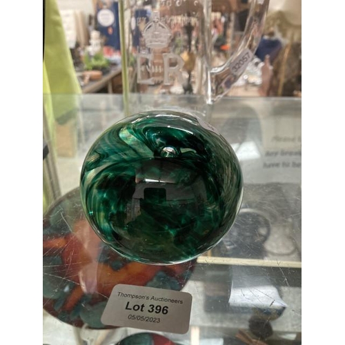 396 - Green glass paperweight