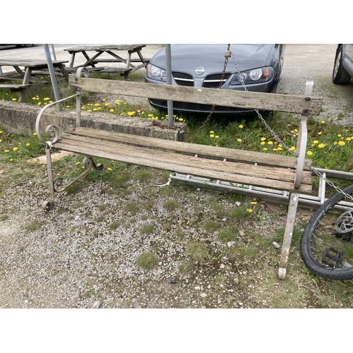 478 - Cast & wood garden bench 183cm W