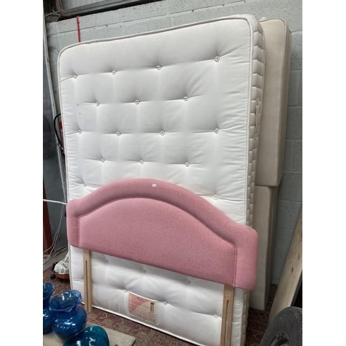 481 - Harrison Bed Tailor double divan bed with 4 drawers to base & pink upholstered headboard 4'6