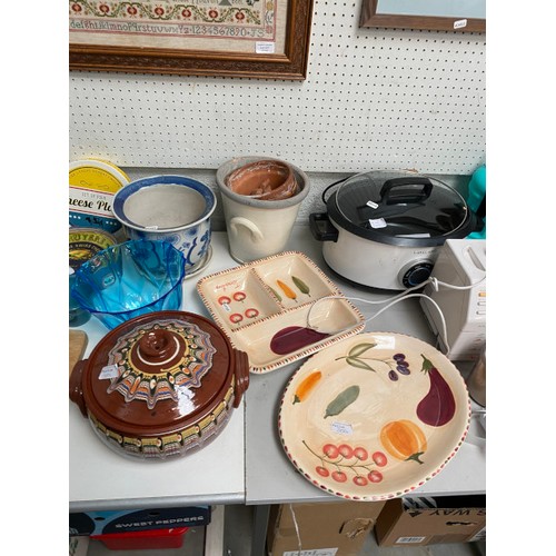 355 - Lakeland slow cooker, Masterchef 650 mixer, cafetiere, boxed cheese plates, oval Portmeirion plate, ... 