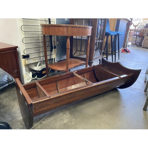 202 - Mahogany boat shelf 38H 110W 30D and a Victorian satinwood occasional table 71H 66W 51D