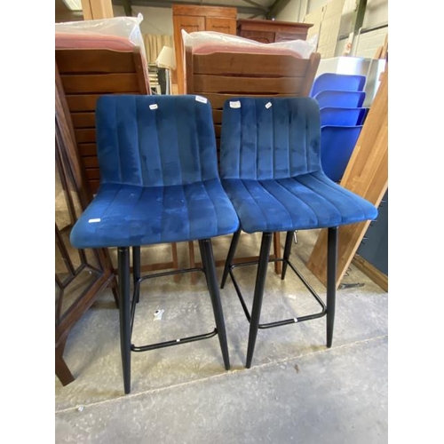 204 - Pair of blue velvet bar stools 43W