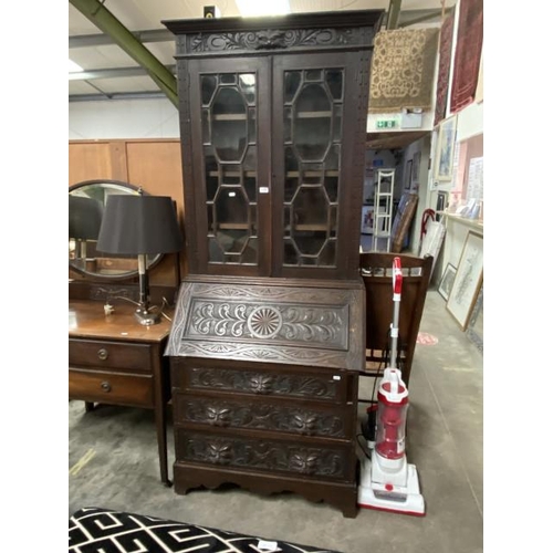 216 - 19th century carved oak bureau bookcase with 1 key 212H 89W 45D