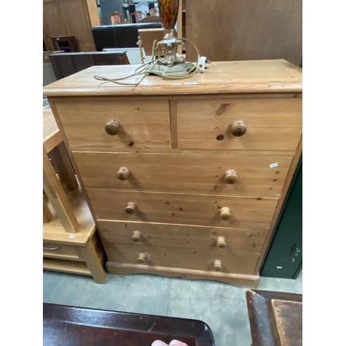 225 - Pine 2 over 4 chest of drawers 117H 92W 44D