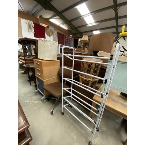 256 - Shoe rack, office chair, Lloyd Loom style linen box etc