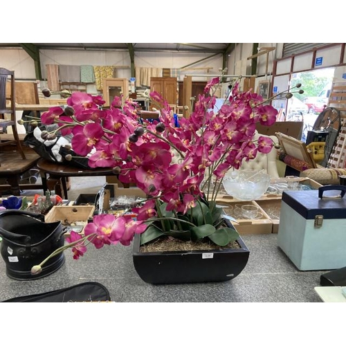 268 - Large potted artificial orchids (vase 41cm square)