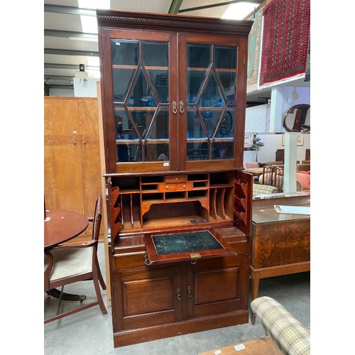 131 - J Holdsworth, Ovenden, Halifax mahogany inlaid secretaire bookcase 228H 106W 45D