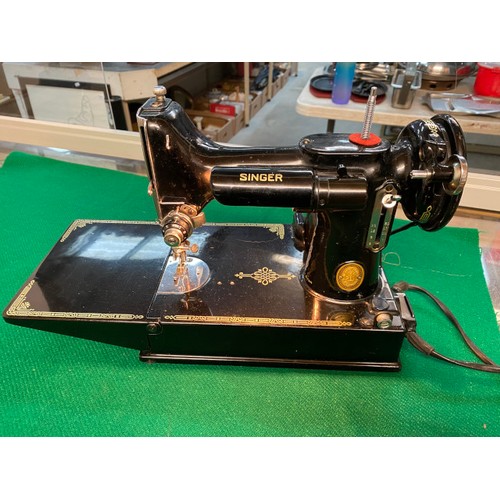 284 - Vintage Singer Featherweight 221 sewing machine EH238181 with case, foot pedal and accessories (in w... 