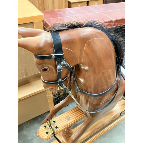 154 - Good quality wooden rocking horse with real horsehair mane & tail (made by WMD Hales, Newtownabbey, ... 