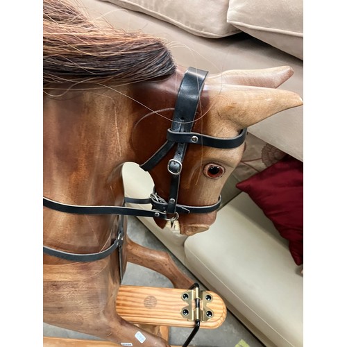 154 - Good quality wooden rocking horse with real horsehair mane & tail (made by WMD Hales, Newtownabbey, ... 