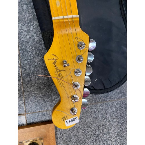 270 - Cased 3/4 Fender Stratocaster with synchronized tremolo electric guitar (serial no. WORN, could be 1... 