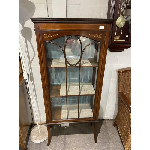 163 - Edwardian mahogany inlaid china cabinet 153H 66W 34D with 1 key