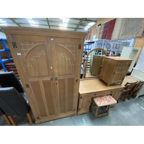 22 - Art Nouveau limed oak bedroom suite (wardrobe 175H 95W 53D, pot cupboard 65H 45W 36D, dressing table... 