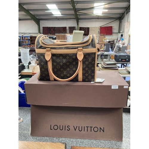 255 - Boxed Louis Vuitton brown monogram dog carrier (SAC CHIEN 40) (39.5cm wide, 30cm high & 22cm deep)