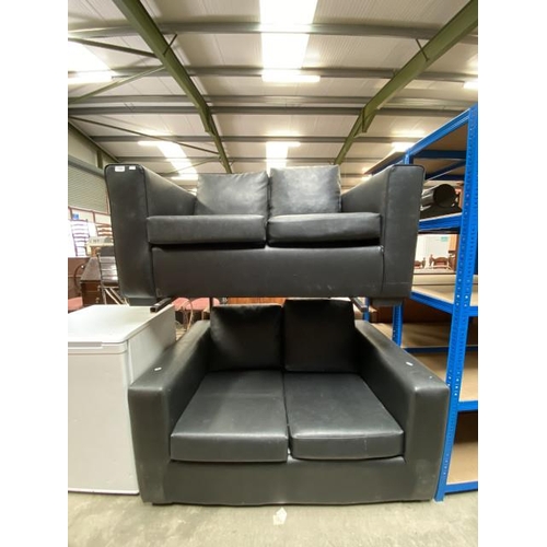 40 - Pair of black faux leather 2 seater settees 140W