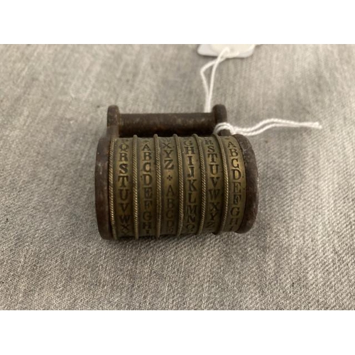 403 - Antique alphabet combination lock (locked - combination unknown -It does have rust commensurate with... 