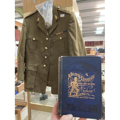 509 - British Army jacket, MR E. S. Dunn GNR napkin ring, A Soldiers Experience Gowing book etc.