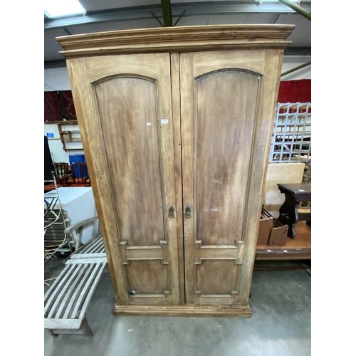 60 - Victorian pine 2 door wardrobe with hanging and 2 drawers to the interior 205H 121W 57D