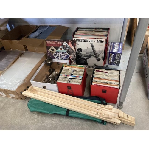 628 - Box of plated ware, case of LP's inc. Beach Boys, Elvis, David Essex, etc & 2 cases of 45's inc, Pau... 