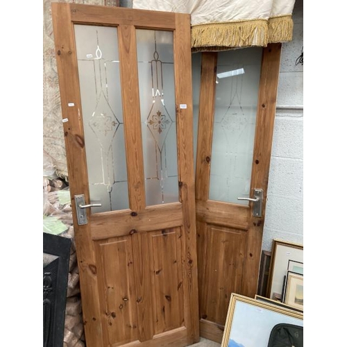 645 - 2 pine glazed internal doors 197H 68W 3.5D