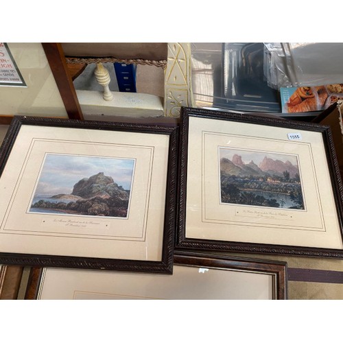 75 - Assorted framed pictures and prints including Chamonix Mont-Blanc and 2 boxes of camping utensils et... 