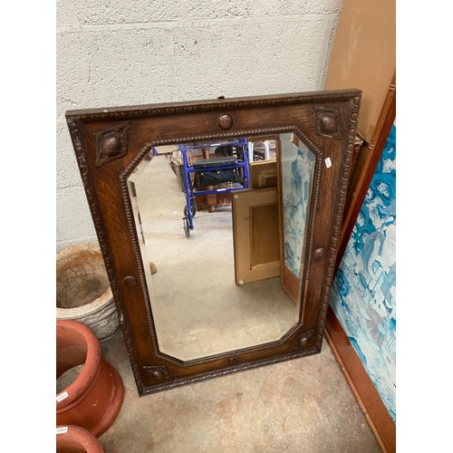 642 - Oak framed mirror , bamboo framed Oriental print etc