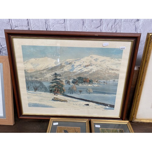 190 - Framed watercolour “Hard Winter at Grasmere” by DR Elliott 49 x 62cm, gilt framed watercolour “Near ... 