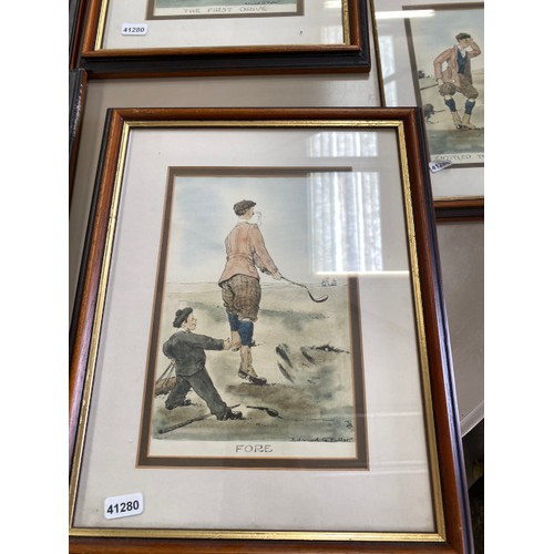 204 - 6 framed Edmund G Fuller prints - The Bunker, Fore, The Last Put, Clean Yer Clubs Sir, Entitled To S... 