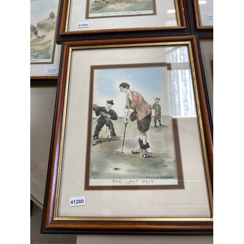 204 - 6 framed Edmund G Fuller prints - The Bunker, Fore, The Last Put, Clean Yer Clubs Sir, Entitled To S... 