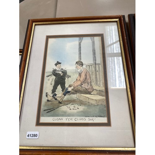 204 - 6 framed Edmund G Fuller prints - The Bunker, Fore, The Last Put, Clean Yer Clubs Sir, Entitled To S... 