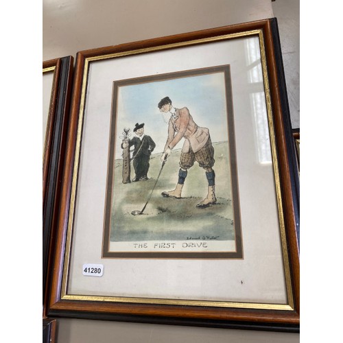 204 - 6 framed Edmund G Fuller prints - The Bunker, Fore, The Last Put, Clean Yer Clubs Sir, Entitled To S... 