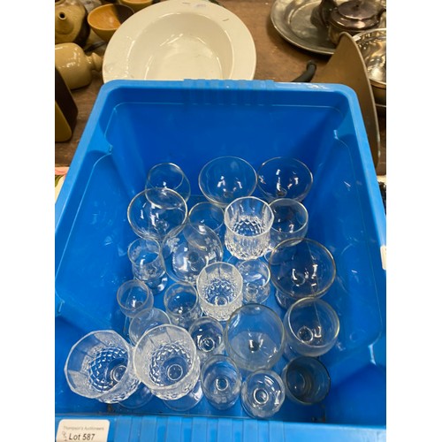 587 - 2 boxes of glassware, assorted collectables inc, Rington's vase, Carlton ware, 2 cut glass vases, Fo... 