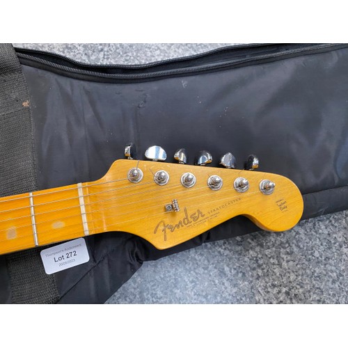 272 - Cased 3/4 Fender Stratocaster with synchronized tremolo electric guitar (serial no. WORN, could be 1... 