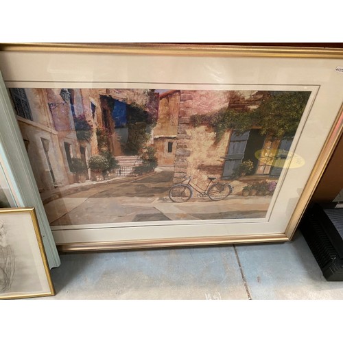 565 - 2 framed pencil signed prints 60x70cm, gilt framed nude study 24x32cm, gilt framed print by Giles Ar... 