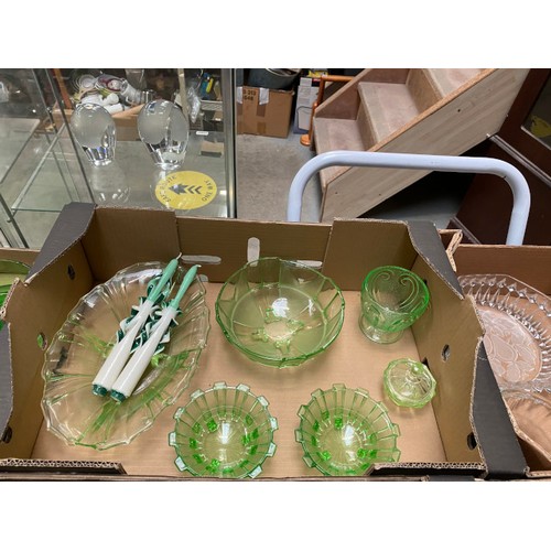 496 - 6 boxes of mixed glass Inc. coloured, pressed, Carnival, art, paperweights, Caithness and Art Deco, ... 