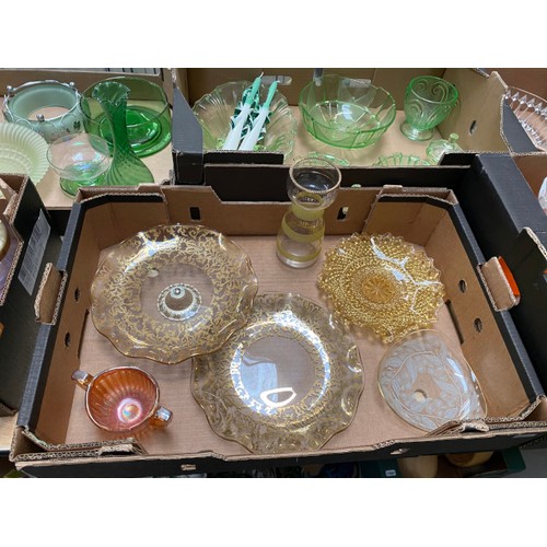 496 - 6 boxes of mixed glass Inc. coloured, pressed, Carnival, art, paperweights, Caithness and Art Deco, ... 