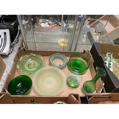 496 - 6 boxes of mixed glass Inc. coloured, pressed, Carnival, art, paperweights, Caithness and Art Deco, ... 