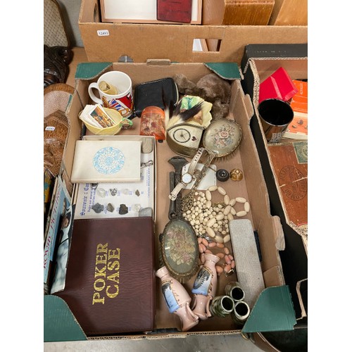 470 - 4 boxes of collectables, drawing instruments, two Saddle Back Pigs (one marked Beswick), sunglasses,... 