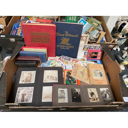 462 - 3 boxes of ephemera, photographs, tea cards, stamp albums, etc.