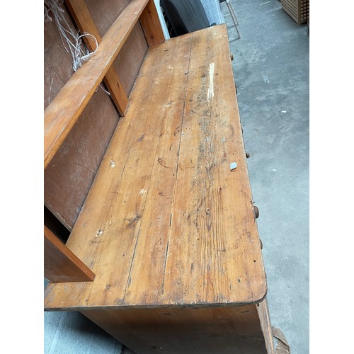 8 - Victorian pine dresser base 80H 213W 64D, pine wall rack 128H 212W 18D etc (in overall good conditio... 