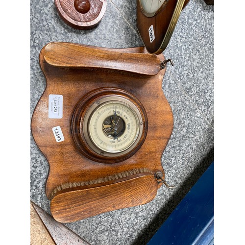 251 - Pair of oak candlesticks, 5 barometers, vintage Westclox clock etc.