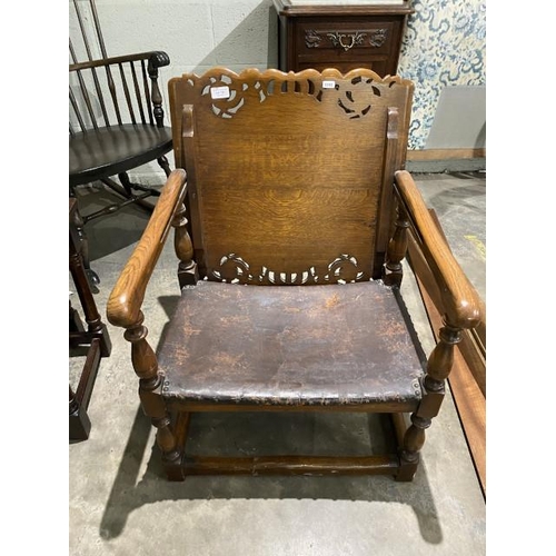 120 - Oak and leather child's monks chair 54W