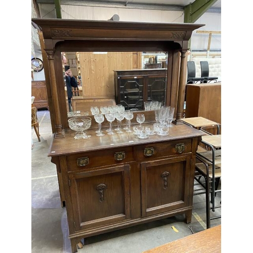 132 - Art Nouveau oak mirror back sideboard 194H 137W 54D