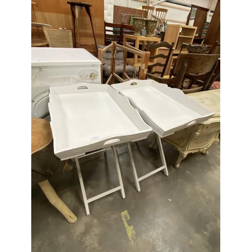 140 - Pair of white butlers trays on stands 70H 57W 39D