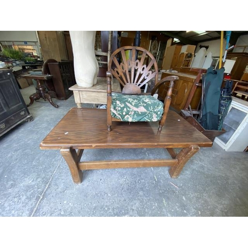 171 - Edwardian oak child's chair 51W and an oak coffee table 53H 140W 77D