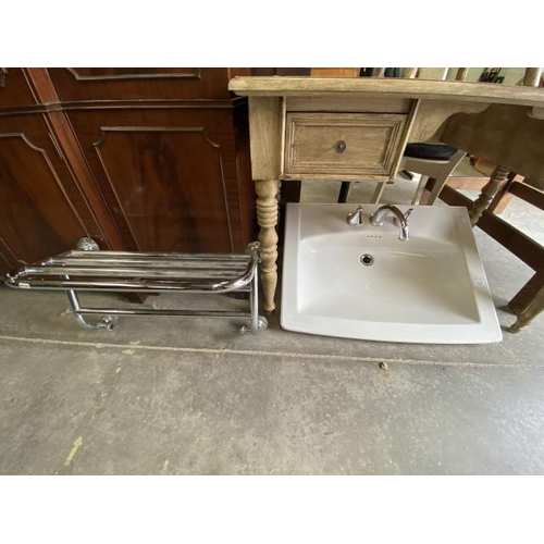 200 - White ceramic sink with chrome fittings, originally from The Waldorf Hotel, London 82W x 60D and a c... 