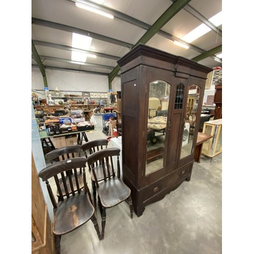 207 - 4 Victorian pine chairs 49W and an Art Nouveau wardrobe 208H 145W 47D (as found)