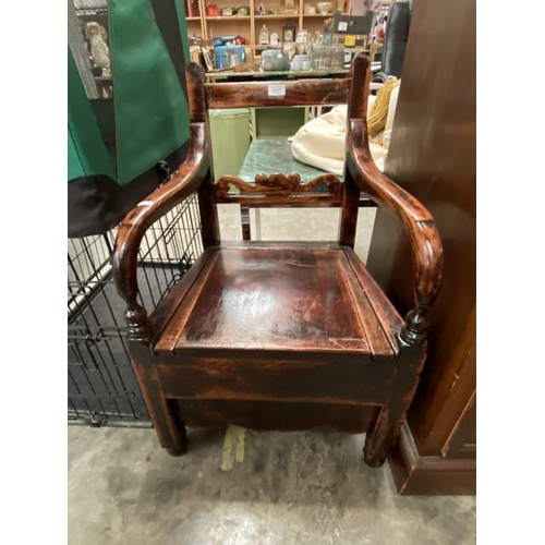 211 - Victorian stained pine child's commode chair 49W